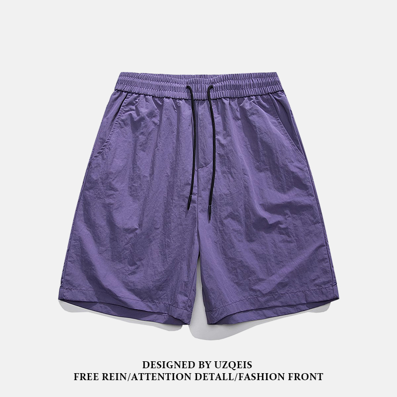 夏季美式潮牌运动黑色短裤男生宽松纯色沙滩休闲速干五分伞兵裤子 - 图3