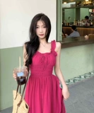 Милое летнее платье, юбка, приталенный длинный корсет, французский стиль, квадратный вырез, средней длины