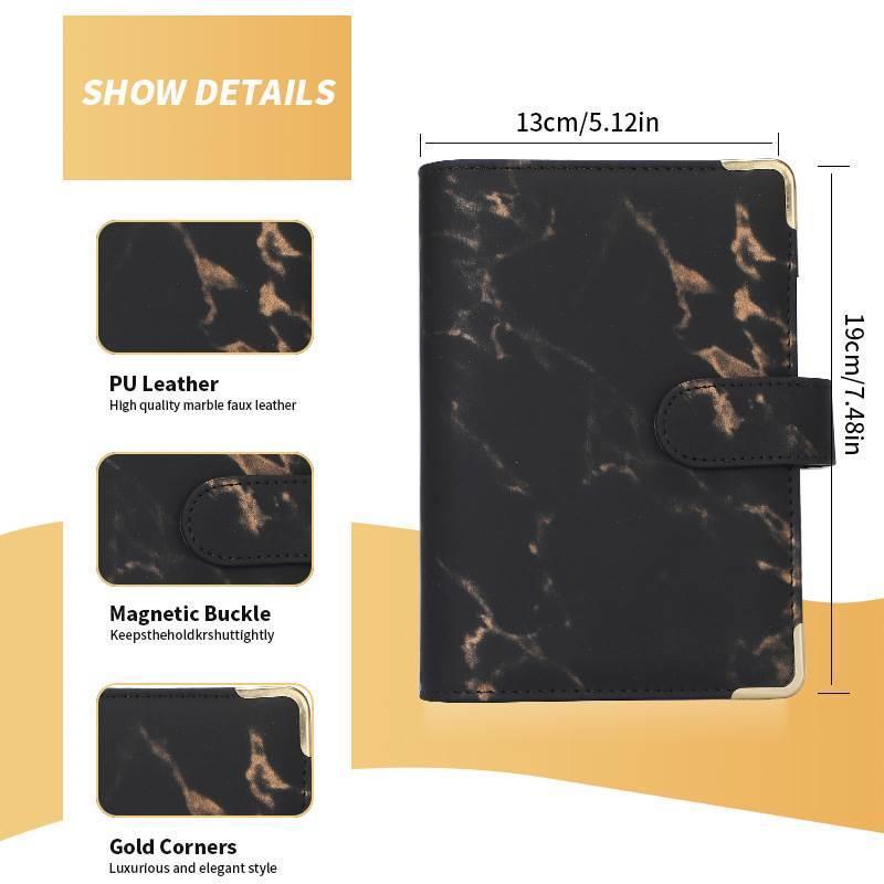 A6 PU marble budget binder book saving money cash organizer - 图1