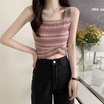 Pure Desire Wind Rainbow Striped Vest Harness Womens Summer Design Sensation Inside a beauty back smear Short-style blouses