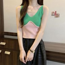 Powder Green Harness Womens Summer New Seaside Holiday Wind Vest Design Sensation Short Outside Wearing Sleeveless Blouse