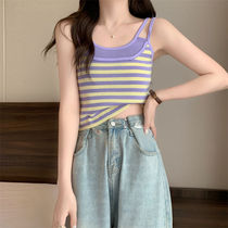 Sister Sexy Wind knit harness Striped Vest Lady Inner Hitch Spring Summer New Body Exterior Wear Beating Bottom Short blouses