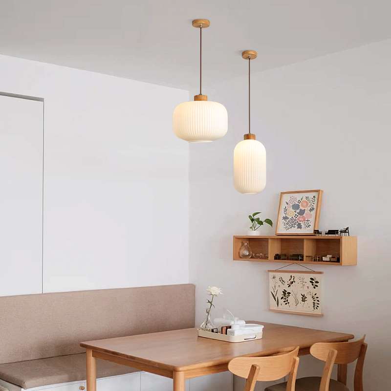 2022新款日式餐厅吊灯单头复古中古餐桌饭厅灯简约原木玻璃卧室灯 - 图0