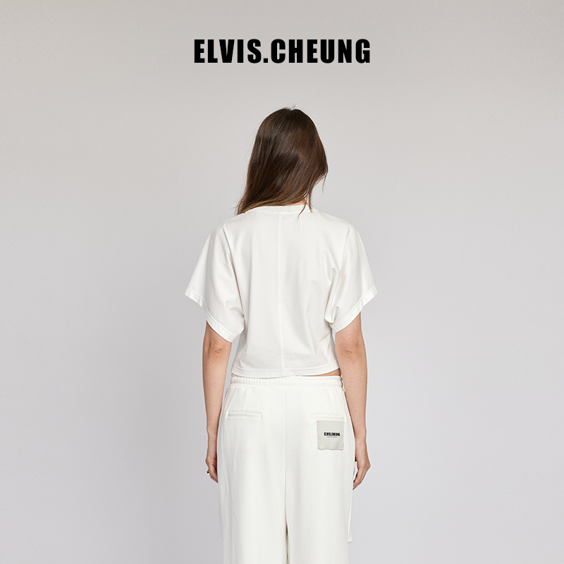 ELVIS.CHEUNG24春夏新品收腰版型莫代尔短款短袖收腰连袖小T恤 - 图1