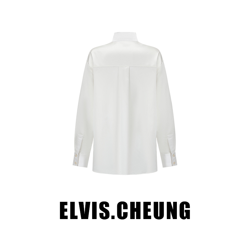 ELVIS.CHEUNG开运24春夏新品新中式丝棉高旗袍领内搭衬衫衬衣白 - 图3