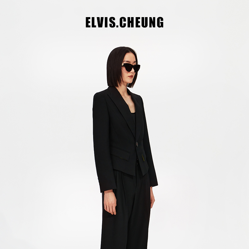 【秀场同款】ELVIS.CHEUNG23秋冬新精纺羊毛郁金香短西装彩色西服 - 图0