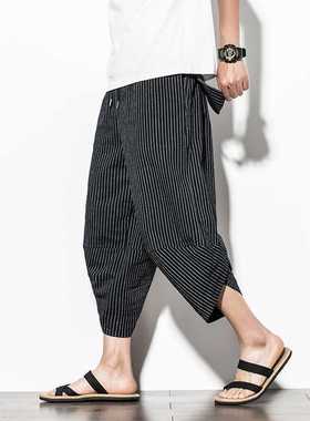 Summer New Chnese Style Pants Men's Strped Wde Leg Pants