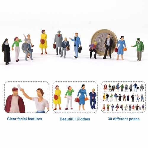 30pcs HO scale 1:87 Standing Seated Passenger People Painted-图3