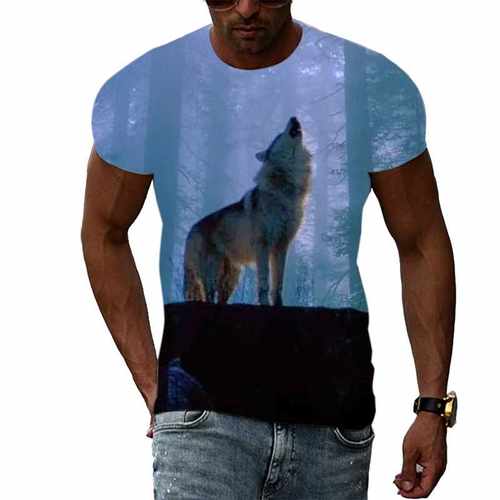 Summer Men Cool Animal Wolf graphic t shirts Casual Fashion - 图1