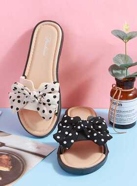 2022 Ladies Slippers Female Summer New Wave Dot Bow Knot Fli