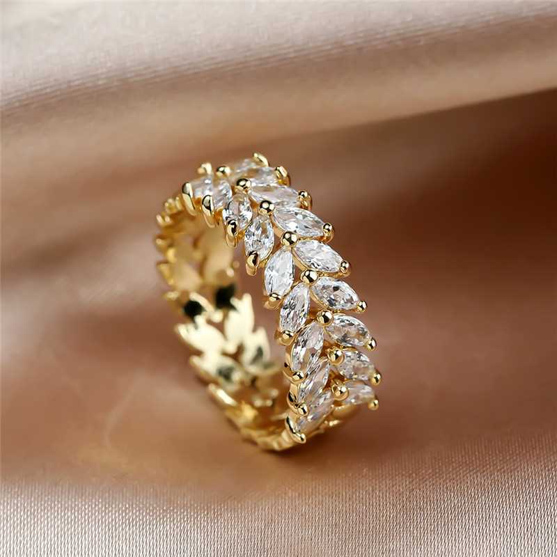 Luxury Female White Leaf Crystal Jewelry Rose Gold Silver Co-图0