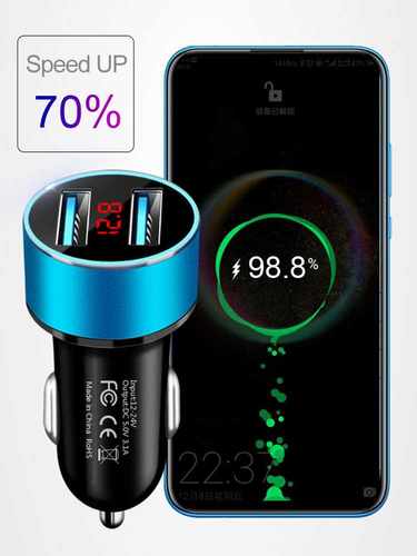 Car Charger 3.1A Quick Charge Dual USB Port LED Display Ligh - 图0