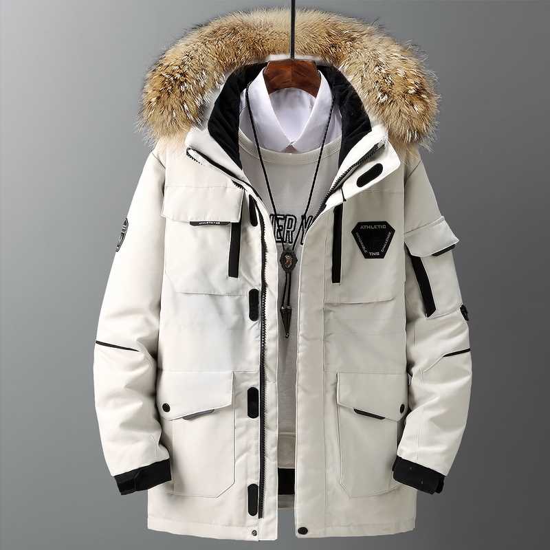 Thicken Men's Down Jacket With Big Real Fur Collar Warm Park - 图2