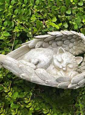 Handmade Sleeping Resin Dog/Cat Angel Statue Courtyard