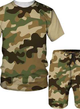 2022 New Men's Short-sleeved T-shirt Suit 3D Printing Summer