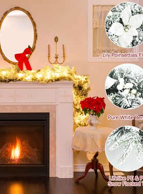 Costway 9ft Pre-lit Snowy Christmas Garland w/ Berries