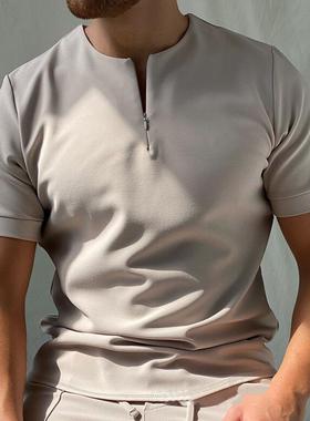 New Luxury Men Tee Shirt T-shirt Solid Color Loose Summer S