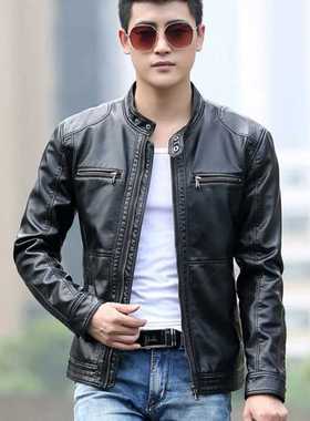 Men's leather Jacket design stand collar Coat Men casual mot