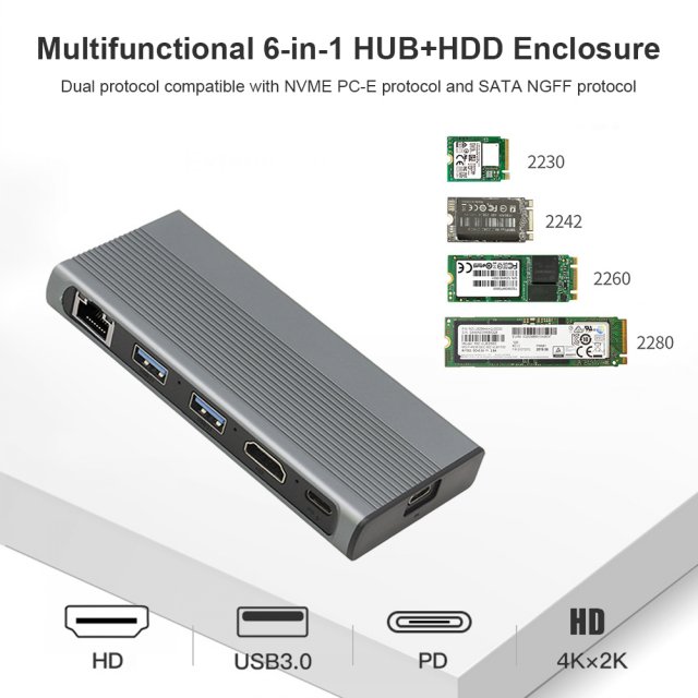 USB C HUB Type C 3.1 to M.2 NVME NGFF HD 4K 30Hz 1000M LAN 1 - 图1