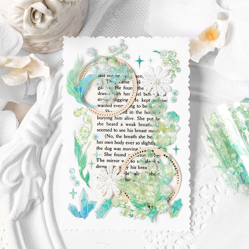 Infeel.Me贝壳光防水PET单条胶带ins风高颜值文艺简约小清新花未眠系列四款植物花卉素材手账diy造景背景装饰 - 图2