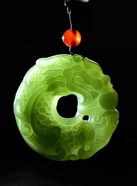 天然和田玉龙形平安扣本命年吊坠