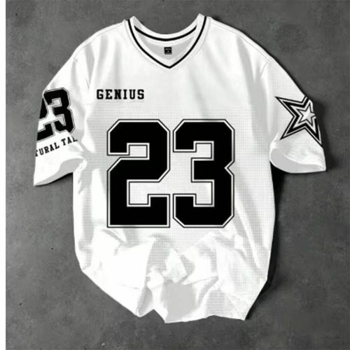 美式男夏季短袖男女休闲T恤街头风格涤纶3d印花t恤V领时尚上衣 - 图3