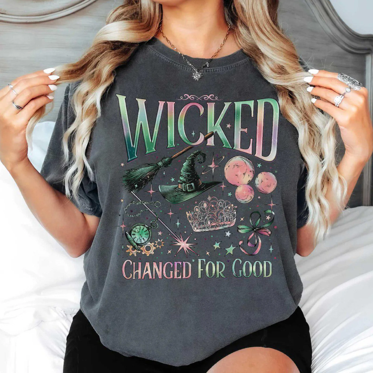 粉色泡泡 2025电影魔法坏女巫Wicked纯棉短袖宽松休闲男女情侣t恤,淘宝优惠券,粉丝福利购,淘宝优惠卷