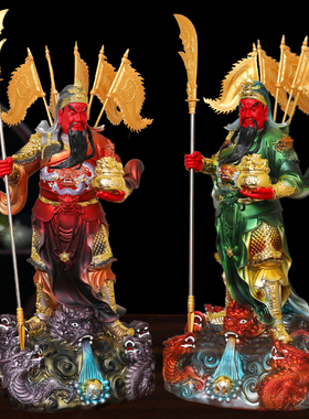 招财九龙关公彩绘店铺摆件神像客厅家用武财神关羽关二爷供奉树脂