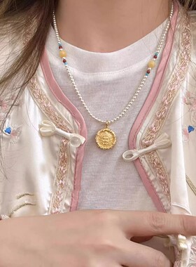 新中式古法沙金珐琅彩珍珠项链