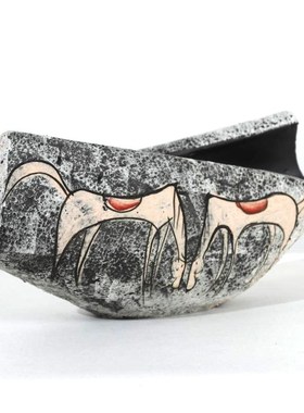 新中式现代诧寂风l陶瓷水墨手工绘画样板间售楼处弧线插花装饰摆