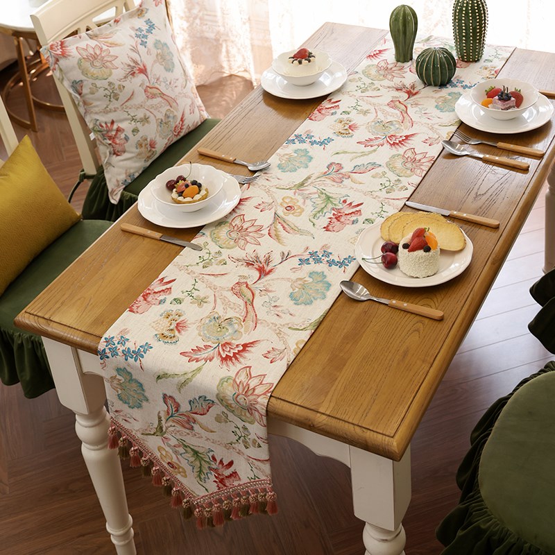 桌旗餐桌布台布茶几电视柜边柜盖巾美式轻奢花鸟印花法式现代定制 - 图2