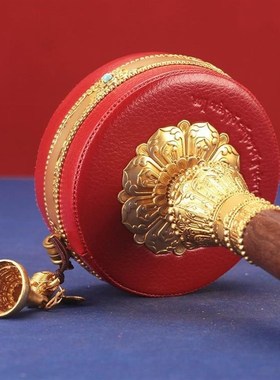 藏族转经简轮铜手摇亚青红皮金色手摇转筒西藏P式家用摆件手持转