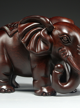 黑檀木雕大象摆j件实木质雕刻一对象红木家居玄关办公室装饰工艺
