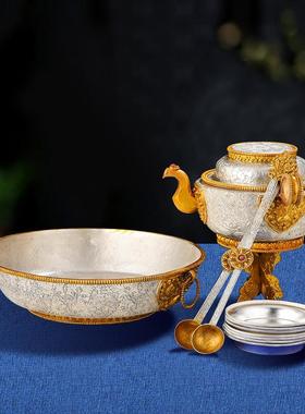 尼泊尔供具曼扎盘全套藏传佛前摆件铜鎏金银供佛用品大全米盒宝瓶