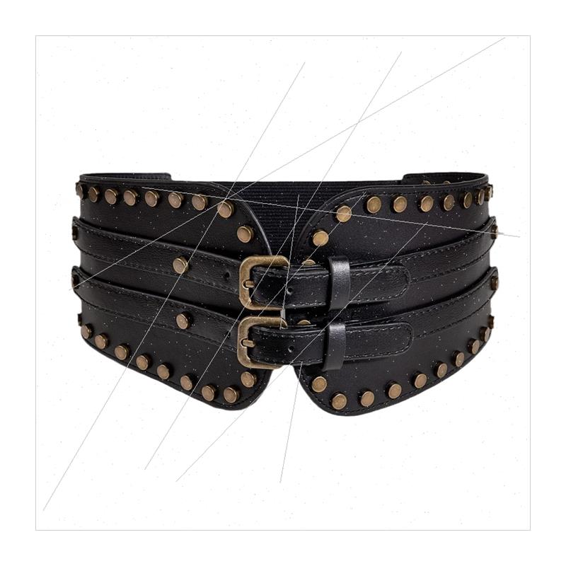 Leather ball pattern three buckle waist seal outside women b-图3