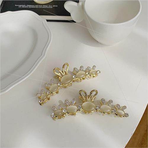 ins rabb ear hair clips metal large shark clip diamond encru - 图0