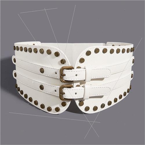 Leather ball pattern three buckle waist seal outside women b-图2