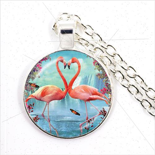 Time Gemstone Cute Cartoon Animal Flamingo Glass Pendant Nec-图0