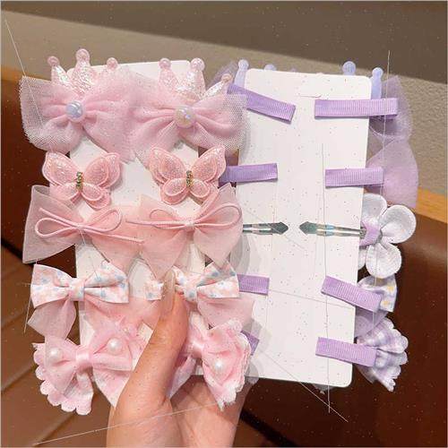 New children hair clips ltle girl mesh bow hair card cute fl - 图0