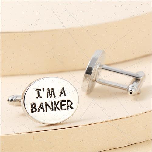 New Oval Letter IM A Banker Trust Me French Shirt Cufflinks - 图0