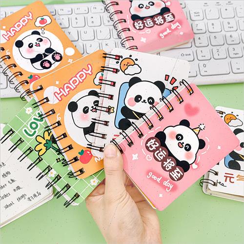 Cartoon panda coil book  a7 side flip notebook cute mini por - 图0