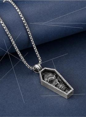 Men Punk Necklace Coffin Skull Pendant Personalized Tanium S
