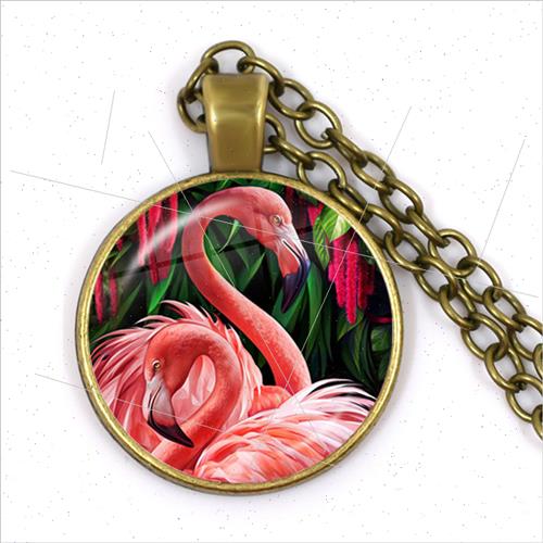 Time Gemstone Cute Cartoon Animal Flamingo Glass Pendant Nec-图2