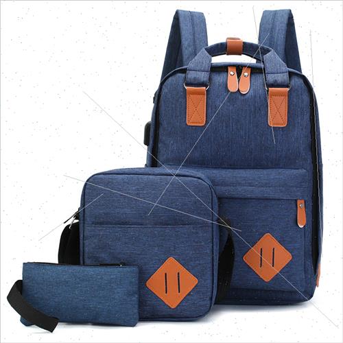 Three Piece Shoulder Bag Men USB Charging Backpack Casual Co-图1