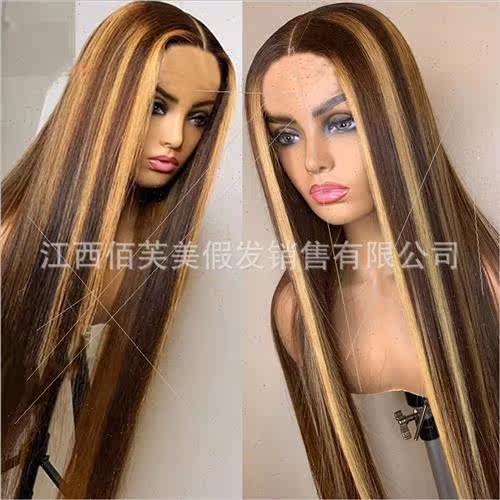 Wig female Europe fashion gradient color medium parting pick - 图1