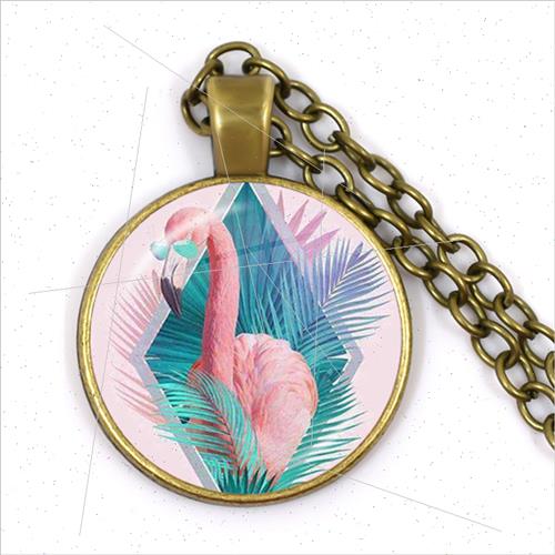 Time Gemstone Cute Cartoon Animal Flamingo Glass Pendant Nec-图1