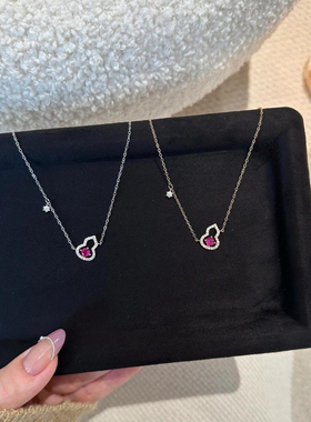 S925纯银新中式镂空满钻葫芦福禄项链高碳钻显白精致高级感锁骨链