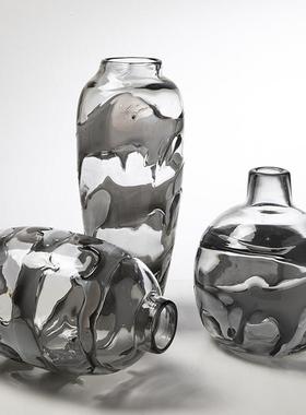 黑白玻璃花瓶极简摩登时尚几何插花器客厅装饰摆件软装花瓶