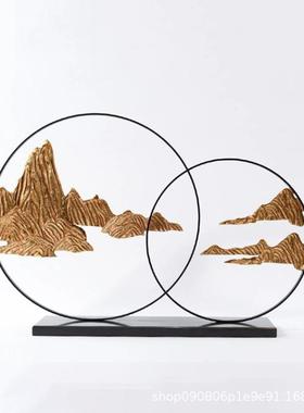 新中式大理石纯铜雕塑摆件家居电视柜酒柜样板房软装工艺品摆设