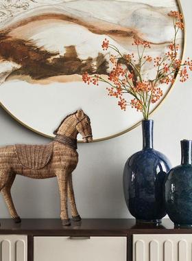 北欧藤编纹骏马树脂摆件客厅书房电视柜酒柜鞋柜家居软装饰品摆设